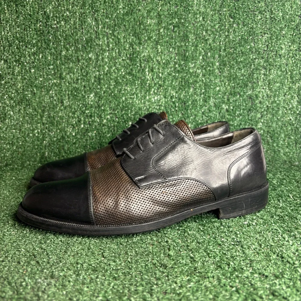Bragano Perforated Cap Toe Leather Lace Up Oxford Dress‎ Shoes Black Mens 9.5 M